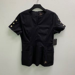 Black Jaanuu 3-Button Scrub Top